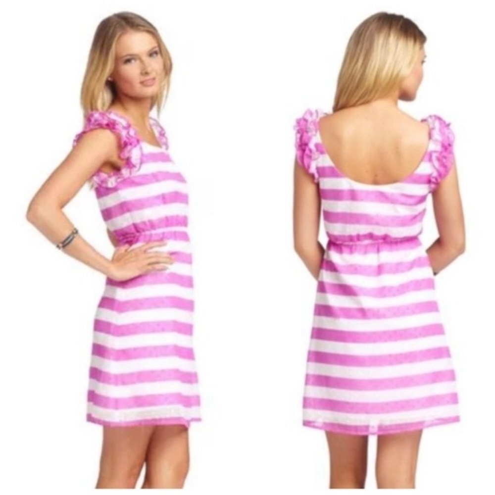 Lilly Pulitzer Danna Dress in Pansy Purple Awning Stripe Purple White MED